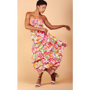 ABEL THE LABEL Dress Womens XS Mimosa Floral Maxi Ruffle Strap Summer Rayon Boho